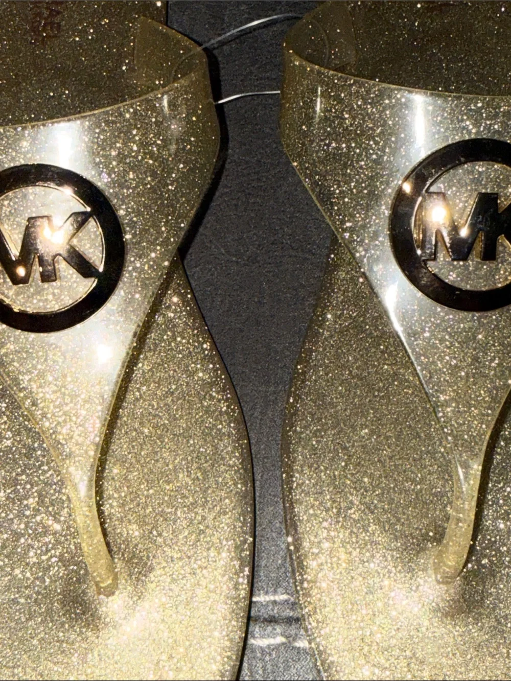 Michael Kors Gold Glitter Jelly Logo Thong Sandals